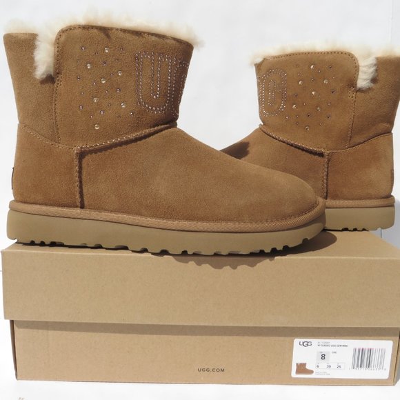 UGG Australia NEW Boots Classic Ugg Gem Mini Women's 10 CHE Chestnut NIB - Picture 14 of 14